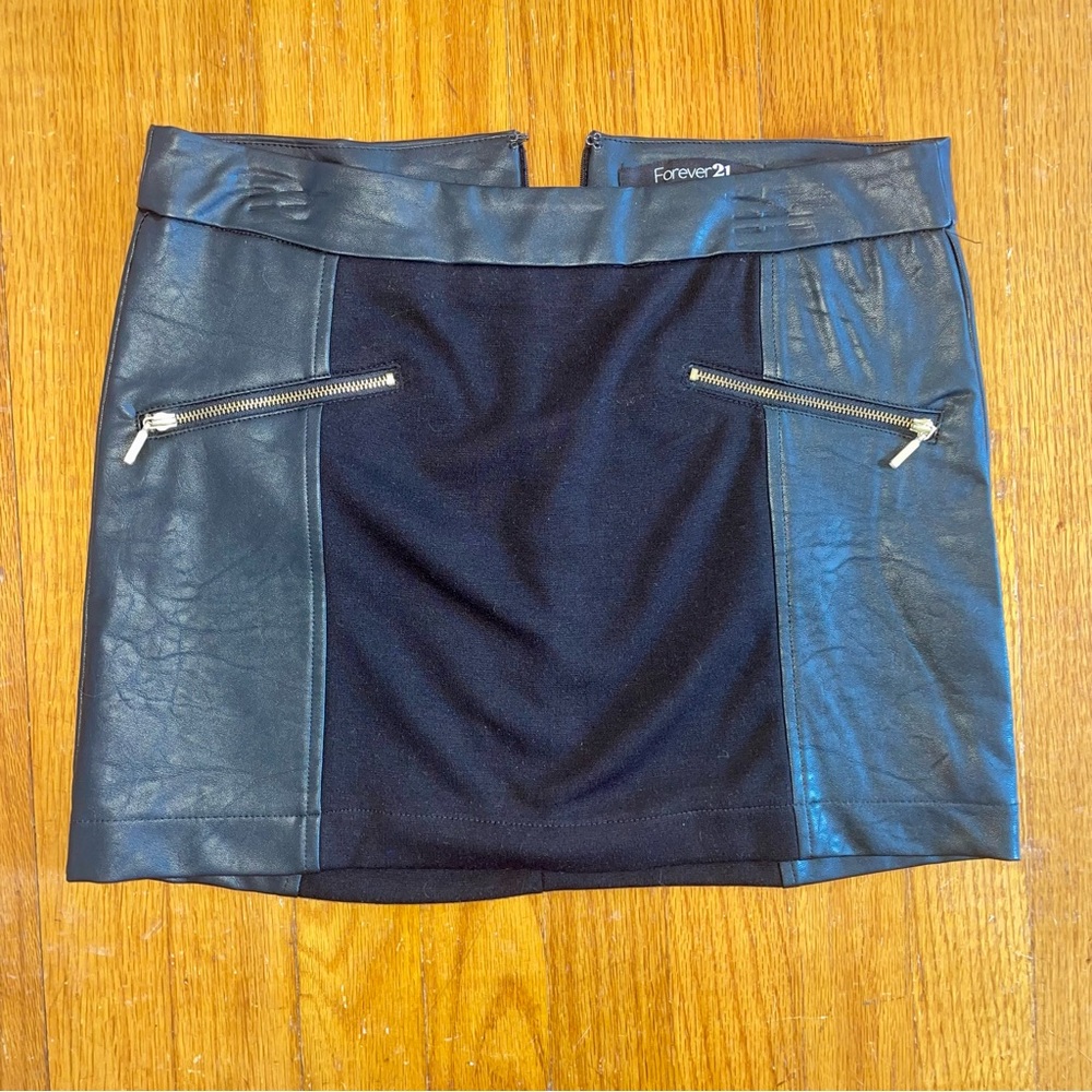 Forever 21 Black Leather Panel Mini Skirt